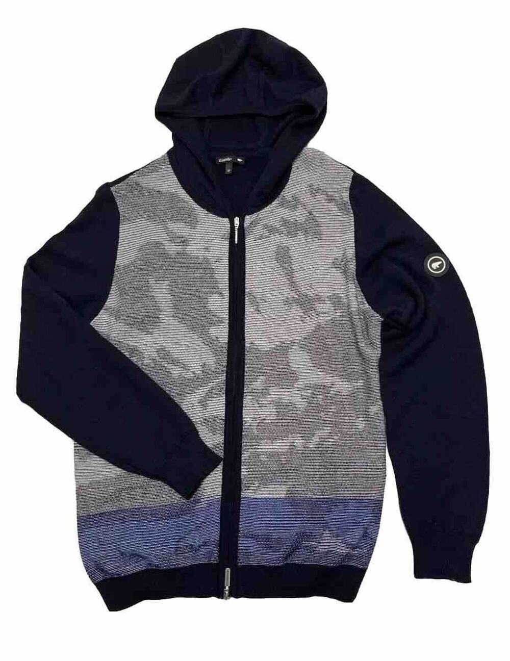 Eisbar Hooded Full Zip Sweater Mens Size M EU 50 Blue & Gray Wool Knit